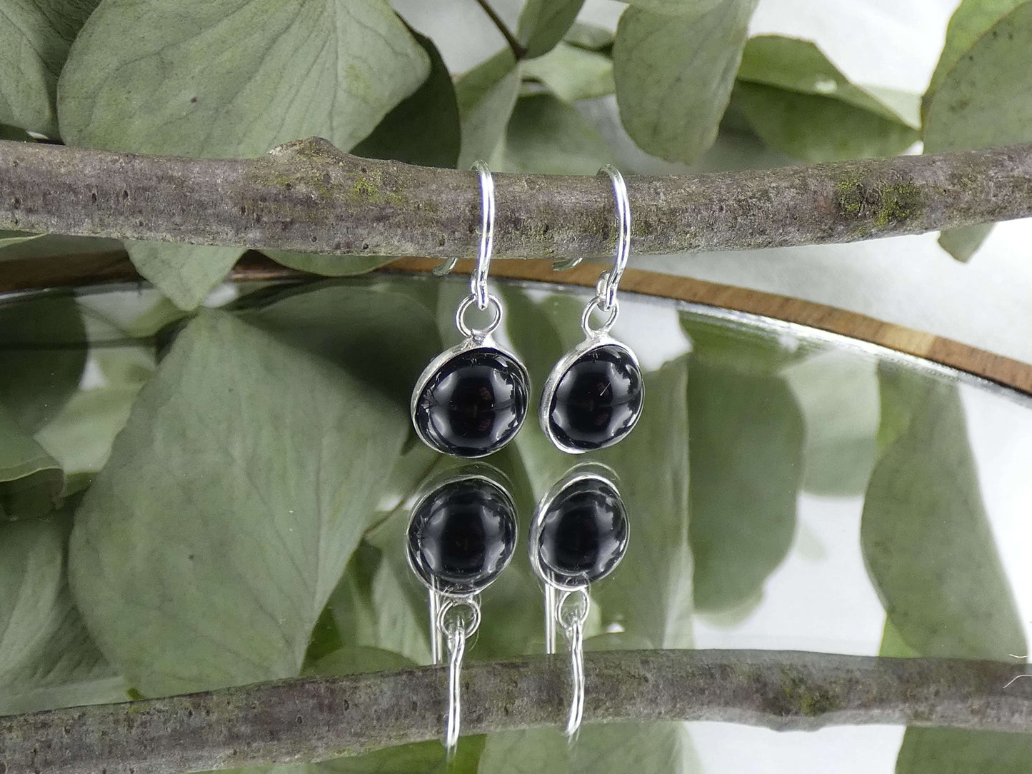 Ohrhänger Cabochon Onyx | Handgemachter Schmuck aus 925 Silber | Für Schutz & Erdung