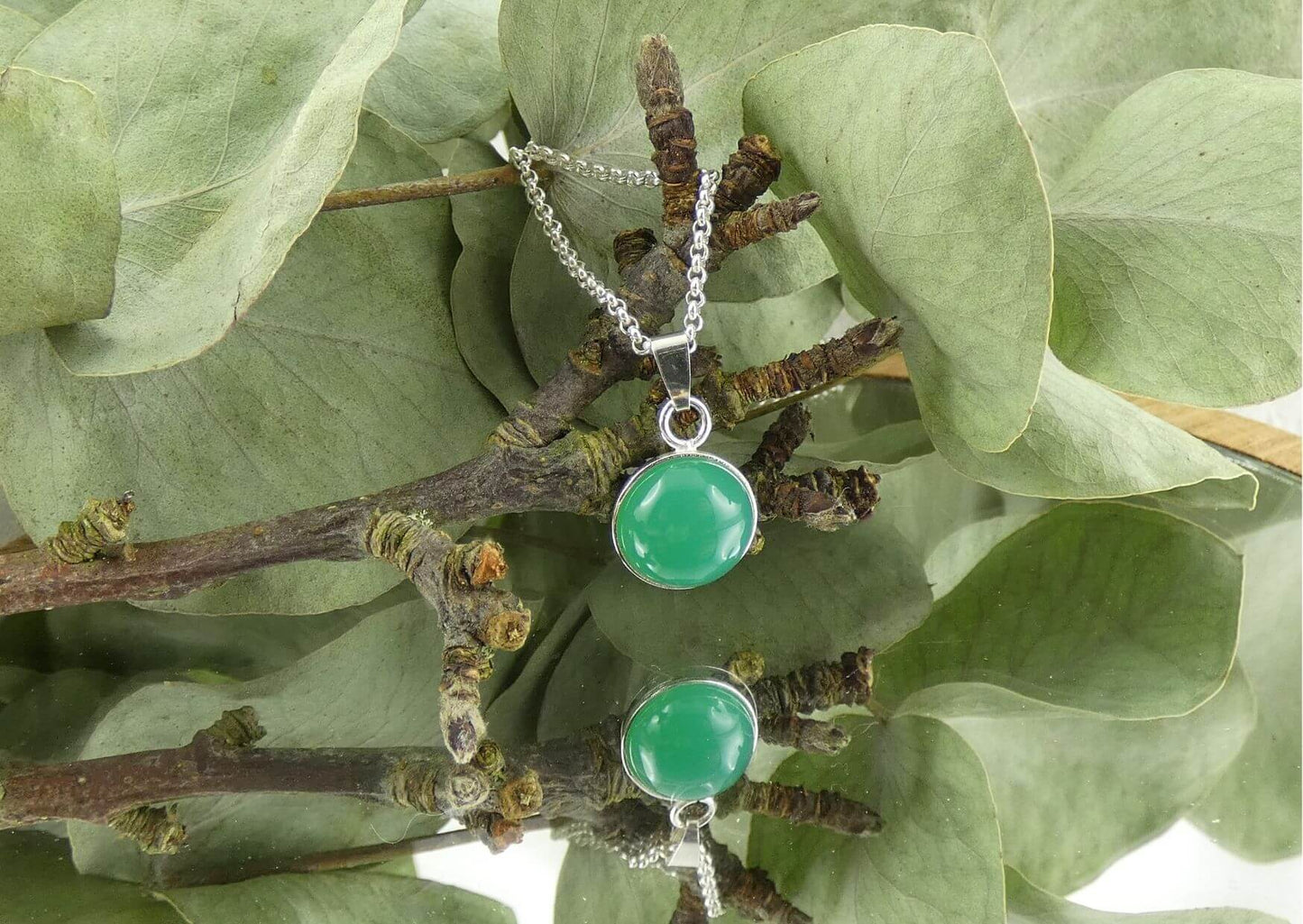 Kette Cabochon Grünachat | Handgemachter Schmuck aus 925 Silber | Für Harmonie & Vertrauen