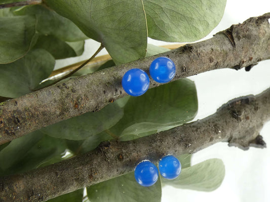 Perlenohrstecker Blauachat | Handgemachter Schmuck aus 925 Silber | Für Klarheit & Kommunikation