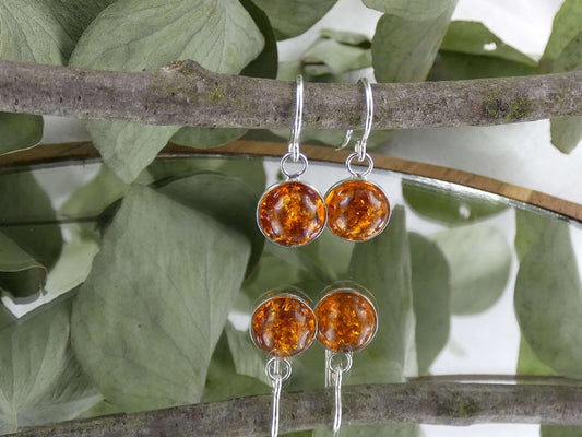 Ohrhänger Cabochon Bernstein | Handgemachter Schmuck aus 925 Silber | Für Wärme & Lebensfreude