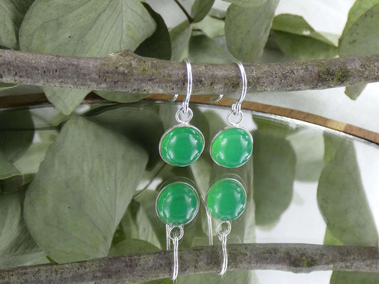 Ohrhänger Cabochon Grünachat | Handgemachter Schmuck aus 925 Silber | Für Harmonie & Vertrauen