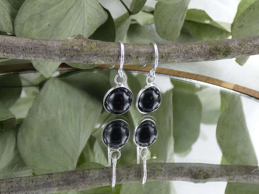 Ohrhänger Cabochon Onyx | Handgemachter Schmuck aus 925 Silber | Für Schutz & Erdung
