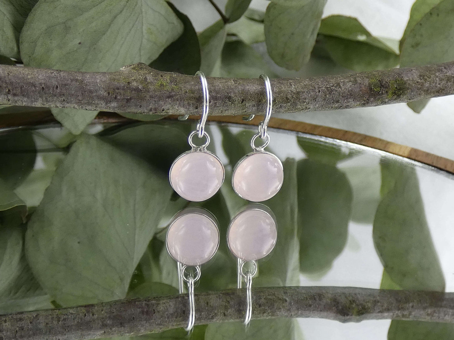 Ohrhänger Cabochon Rosenquarz | Handgemachter Schmuck aus 925 Silber | Für Liebe & Herzenswärme
