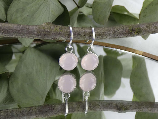 Ohrhänger Cabochon Rosenquarz | Handgemachter Schmuck aus 925 Silber | Für Liebe & Herzenswärme