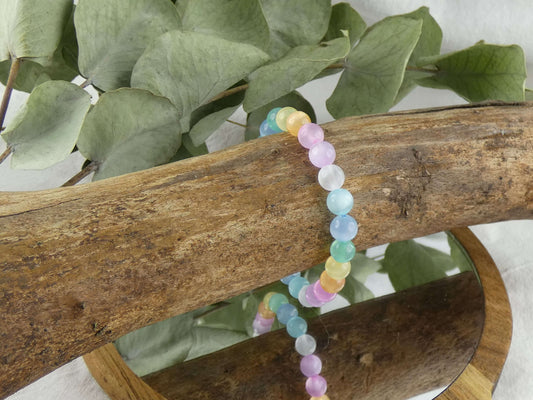 Kinderarmband Perlen Regenbogen Selenit Kräftig | Handgemachter Schmuck mit echten Edelsteinen | Für Klarheit & Licht