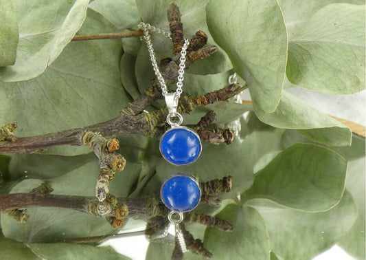 Kette Cabochon Blauachat | Handgemachter Schmuck aus 925 Silber | Für Klarheit & Kommunikation