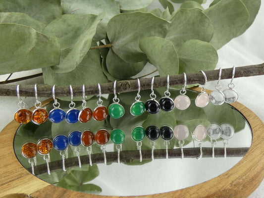 Ohrhänger Cabochon Onyx | Handgemachter Schmuck aus 925 Silber | Für Schutz & Erdung